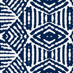 Rough Tribal Lines Pattern - white on deep blue - large