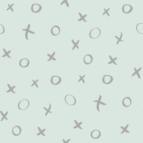 Hugs and kisses naughts and crosses mint green grey by Jac Slade