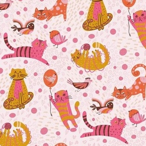Cats Birds and a balloon-Pink Dots