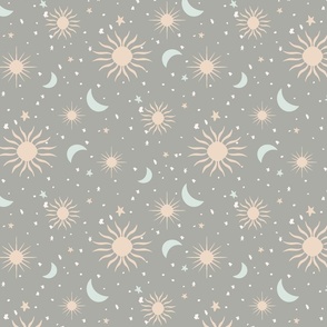 Baby sundance moons suns and stars mint green grey cream Regular Scale by Jac Slade