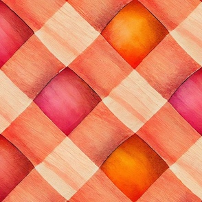 pink and orange plaid, watercolor