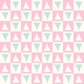 Checkerboard Christmas trees baby pink blue