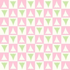 Checkerboard Christmas trees baby pink green By Jac Slade