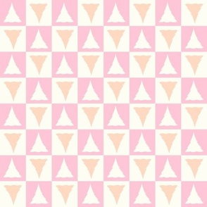 Checkerboard Christmas trees baby pink peach by Jac Slade