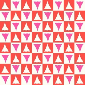 Checkerboard Christmas trees bright pink red By Jac Slade