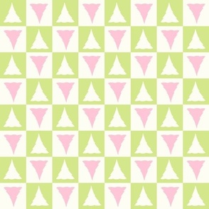 Checkerboard Christmas trees lime green pink by Jac Slade