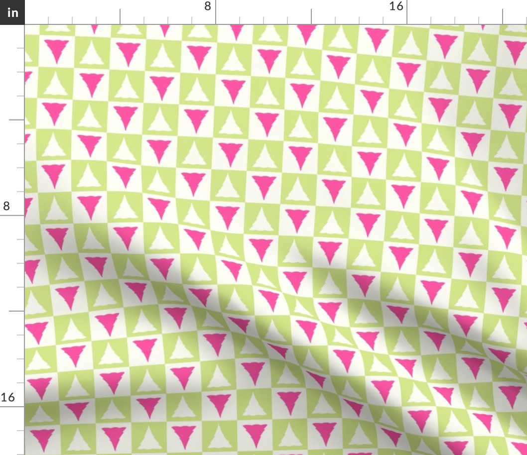 Checkerboard Christmas trees lime green birght pink By Jac Slade