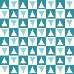 Checkerboard Christmas trees teal blue by Jac Slade