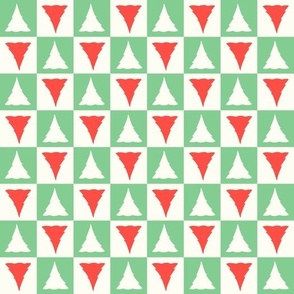 Checkerboard Christmas trees vintage green red by Jac Slde