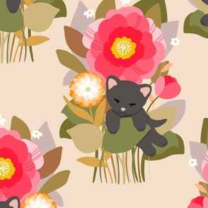 Surprise Kitten Pattern Light bg Grey Kitten