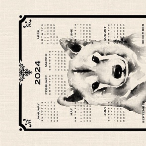2024 Calendar - Abstract hand-painted Watercolor - vintage Shiba Inu