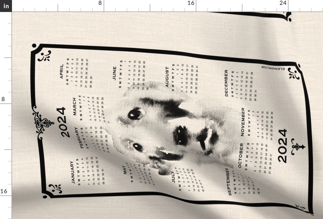 2024 Calendar - Abstract hand-painted Watercolor - vintage labrador