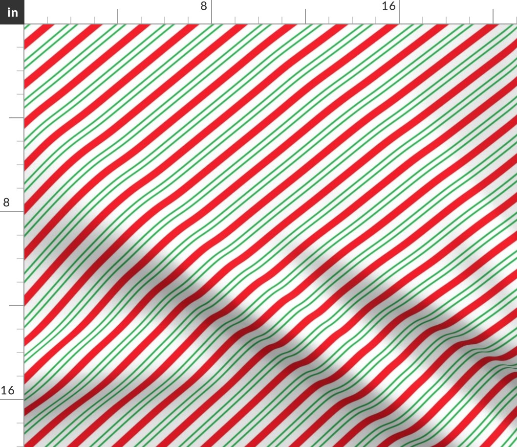 Small Classic Red Green Diagonal Christmas Candy Stripes