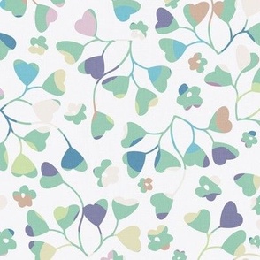 Whimsical Botanic Bliss Textured Floral Heart Leaves Pattern 