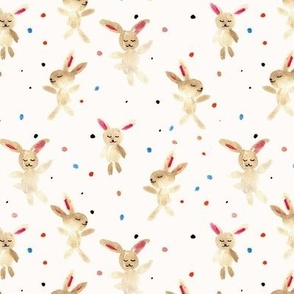 sweet bunnies on cream - watercolor cute rabbits - painted bunny 2023 symbol a996-4