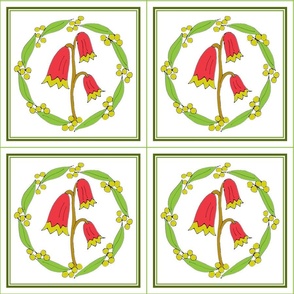 Christmas Bells and Golden Wattle Wreaths - Medium Scale Green Border Panels