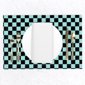 light teal 9edfdd and black checkerboard 1 inch squares - checkers chess games