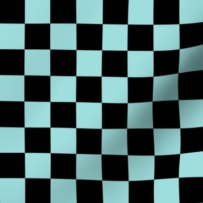 light teal 9edfdd and black checkerboard 1 inch squares - checkers chess games