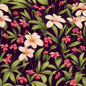 Tropical Floral Design with beautiful pink flowers on dark background
