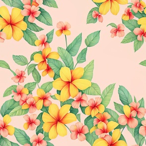 Tropical Floral Design with beautiful yellow and pink flowers