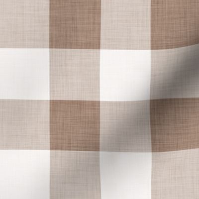 06 Mocha- Gingham- Large- 2 Inches- Plaid- Vichy Check- Checked- Linen Texture- Petal Solids Coordinate- Wallpaper- Brown- Beige- Ecru- Khaki- Neutral- Natural Earth Tones- Fall- Autumn