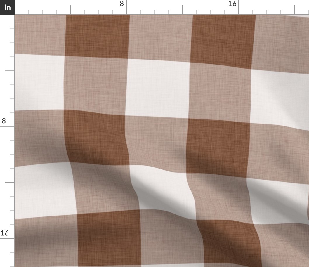 07 Cinnamon- Gingham- Extra Large- 4 Inches- Plaid- Vichy Check- Checked- Linen Texture- Petal Solids Coordinate- Wallpaper- Brown- Terracotta Neutral- Natural Earth Tones- Fall- Autumn
