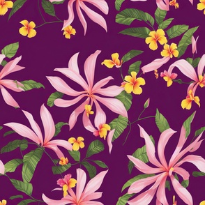 Exotic Purple Lavender Floral print with ditsy yellow flowers