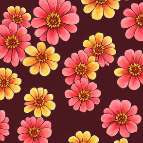Pink and Yellow Watercolor Flowers - Lively Print