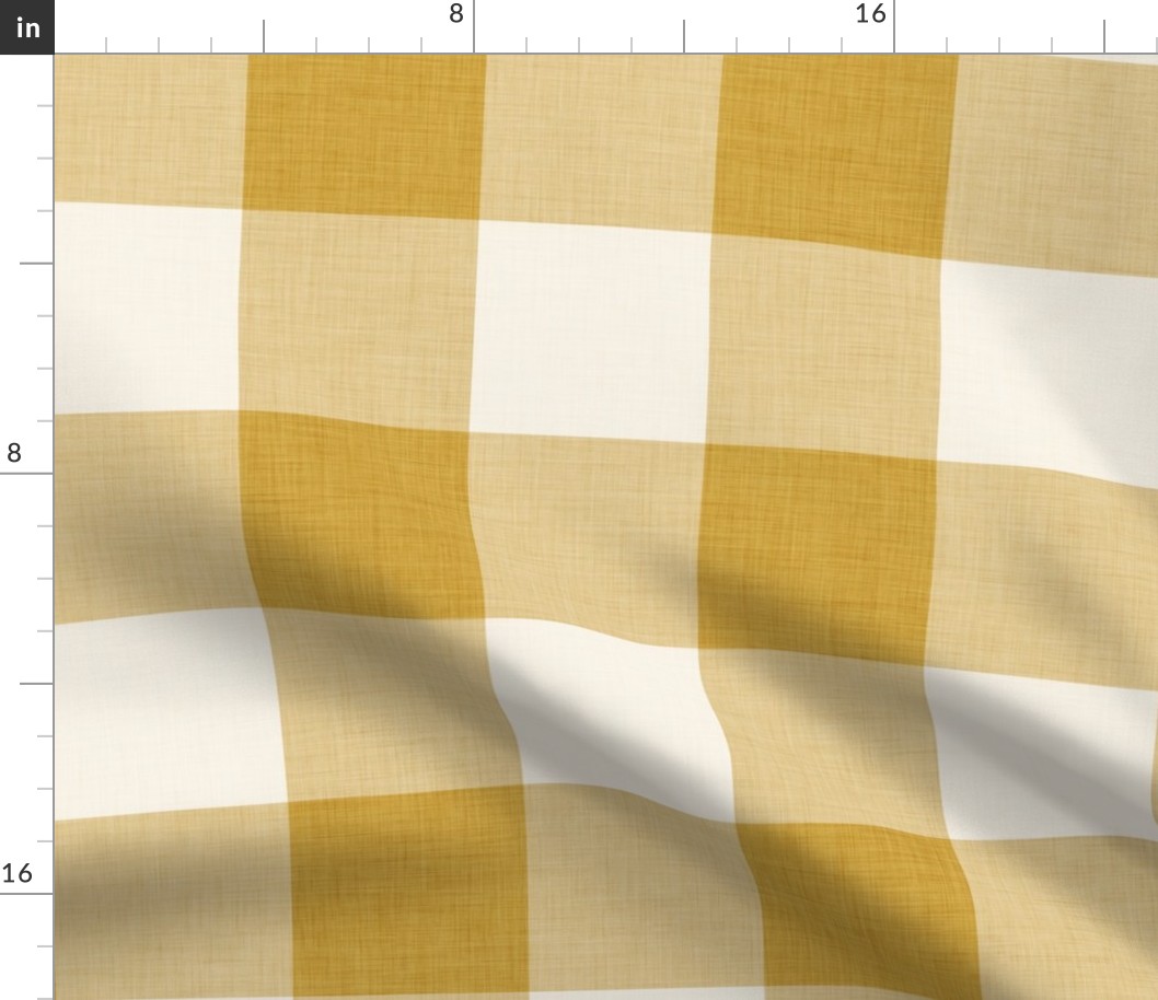 09 Mustard- Gingham- Extra Large- 4 Inches- Plaid- Vichy Check- Checked- Linen Texture- Petal Solids- Wallpaper- Gold- Ochre- Honey- Natural Earth Tones- Fall- Autumn