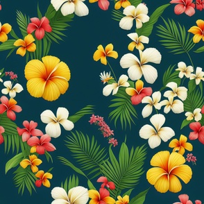 Joyful Colorful Tropical Flowers Green Botanical Print