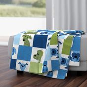 Lovable Mutts - cheater quilt - blue and green - cute dog patchwork