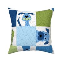 Lovable Mutts - cheater quilt - blue and green - cute dog patchwork