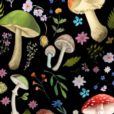  Vintage Mushroom Garden | Cottagecore Mushroom | Woodland Theme Mushroom | Toadstool Fabric 