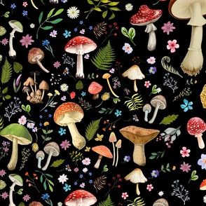  Vintage Mushroom Garden | Cottagecore Mushroom | Woodland Theme Mushroom | Toadstool Fabric 