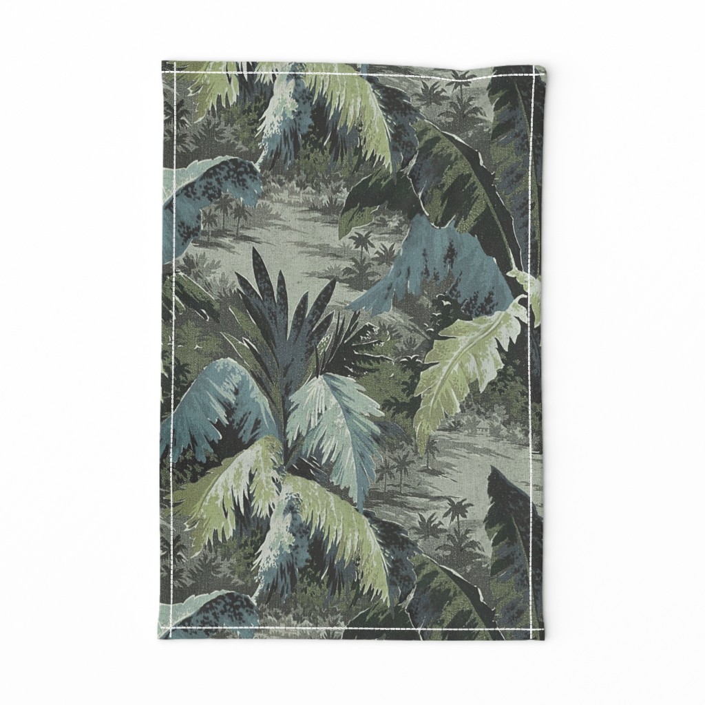 ART DECO TROPICALE - VINTAGE MUTED GREEN BLUE, LARGE SCALE