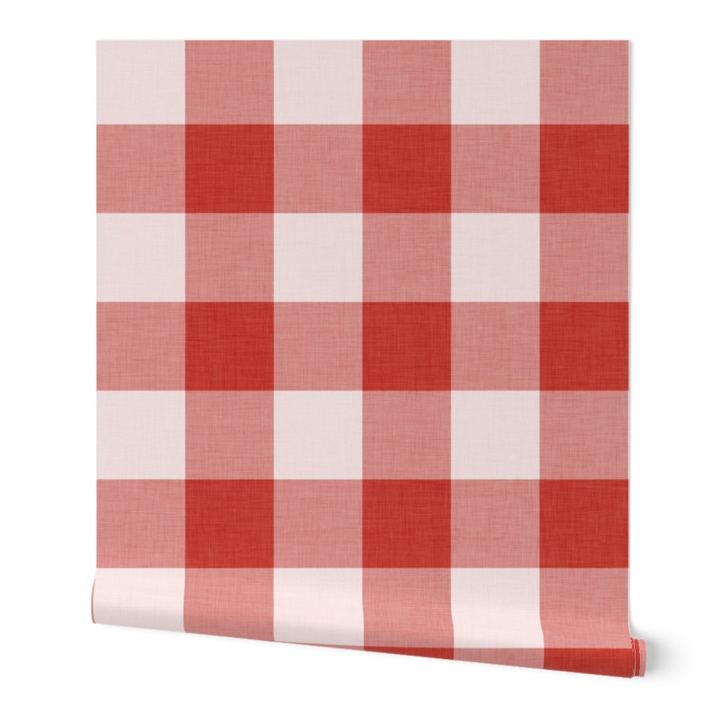 17 Poppy Red- Gingham- Extra Large- 4 Inches- Buffalo Plaid- Vichy Check- Checked- Linen Texture- Petal Solids Coordinate- Wallpaper- Christmas- Holidays- Valentines Day