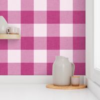 18 Bubble Gum- Gingham- Extra Large- 4 Inches- Buffalo Plaid- Vichy Check- Checked- Linen Texture- Petal Solids Coordinate- Wallpaper- Magenta- Bright Pink- Valentines Day