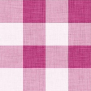 18 Bubble Gum- Gingham- Large- 2 Inches- Buffalo Plaid- Vichy Check- Checked- Linen Texture- Petal Solids Coordinate- Wallpaper- Magenta- Bright Pink- Valentines Day