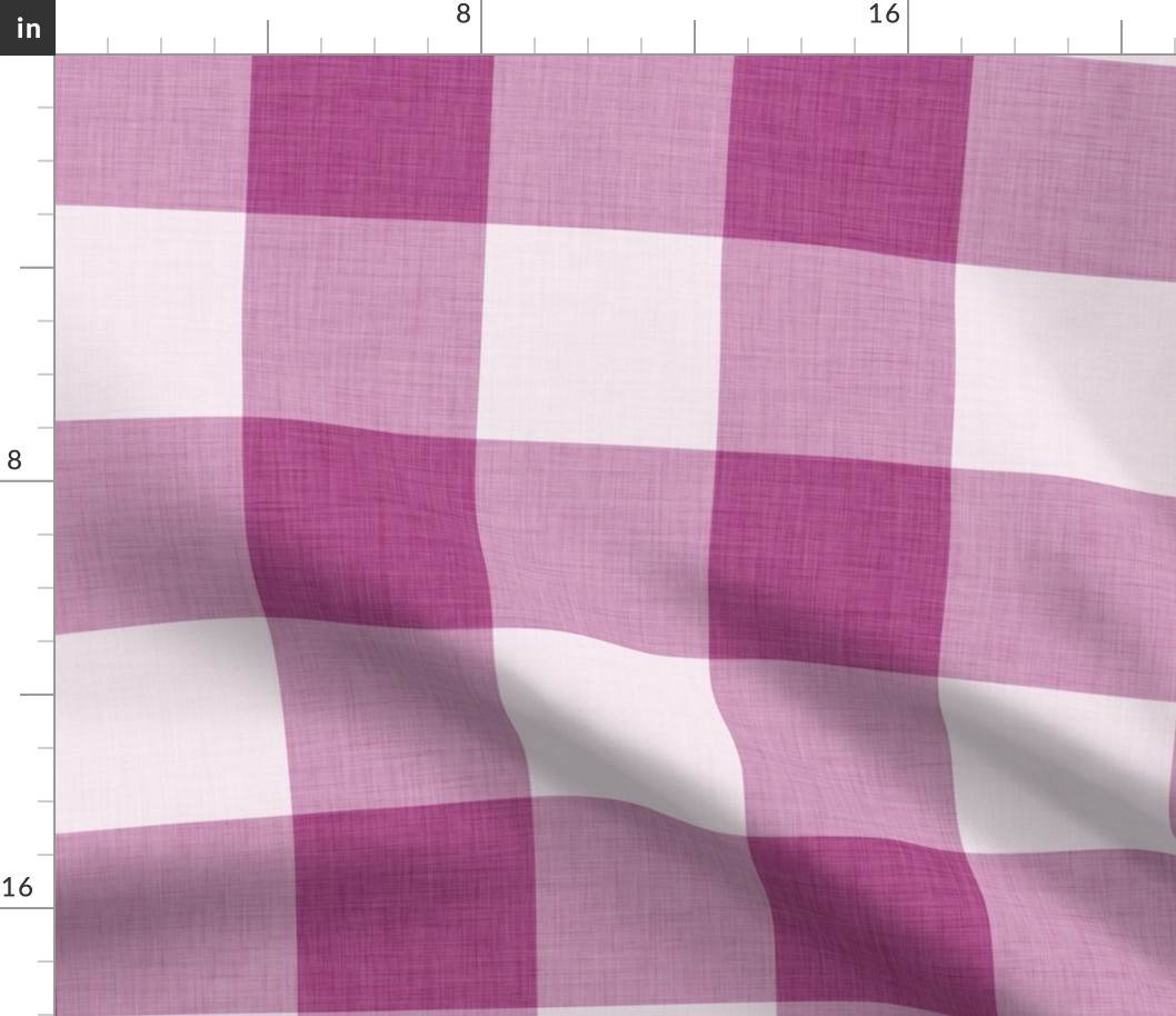 19 Berry- Gingham- Extra Large- 4 Inches- Buffalo Plaid- Vichy Check- Checked- Linen Texture- Petal Solids Coordinate- Wallpaper- Magenta- Bright Pink- Valentines Day