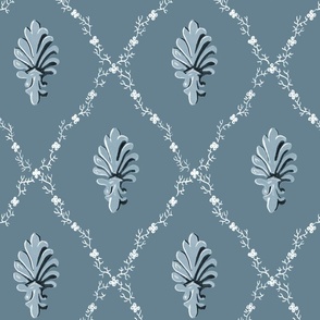 1930s Vintage Shell and Floral Lattice Design - French Blue
