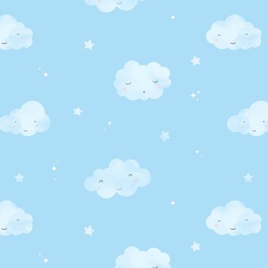 Sleepy cute watercolor blue clouds 