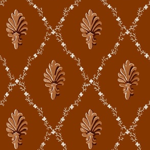 1930s Vintage Shell and Floral Lattice Design - Leather Brown