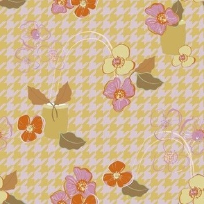 Purple and Yellow Floral on Houndstooth 