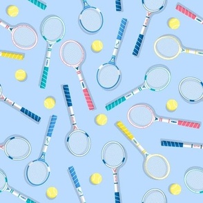 Retro Tennis Raquets Tossed Blue