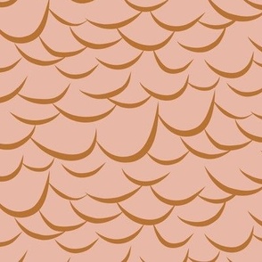 Large Peacock Bird Feather Scales in Copper Yellow with Blush Pink Background