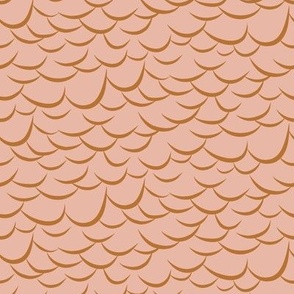 Medium Peacock Bird Feather Scales in Copper Yellow with Blush Pink Background