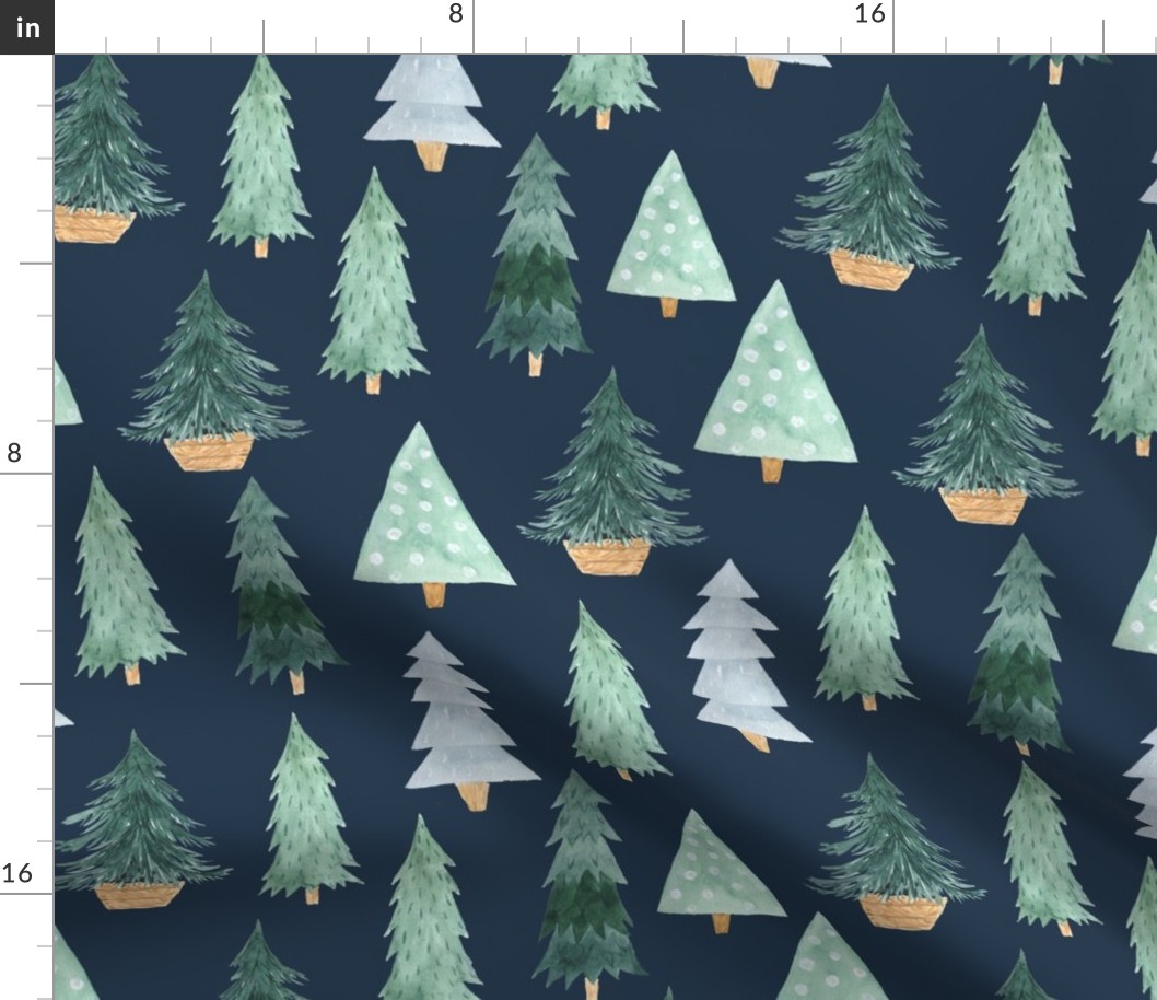 Large Scale Welcome Winter Holiday Pine Trees on Navy