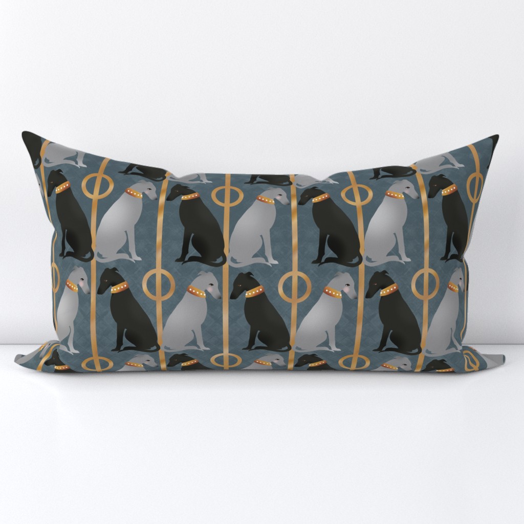 1920’s Art Deco: Whippets on Gold and Slate Grey Architecture