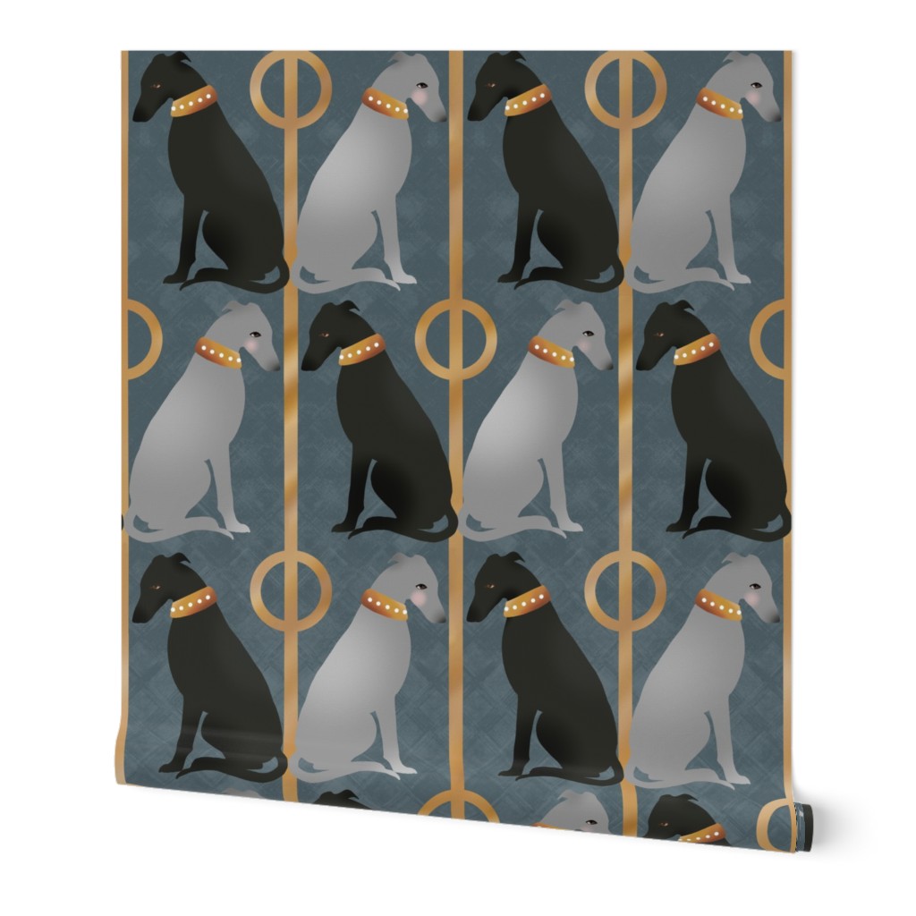 1920’s Art Deco: Whippets on Gold and Slate Grey Architecture