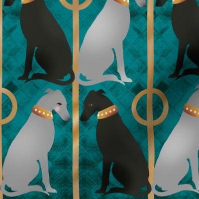 1920’s Art Deco: Whippets with Gold and Teal Architecture